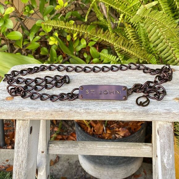 NWOT St. John Designer Bronze Name Plate Chain Link Belt. Luxury Runway - Picture 1 of 6